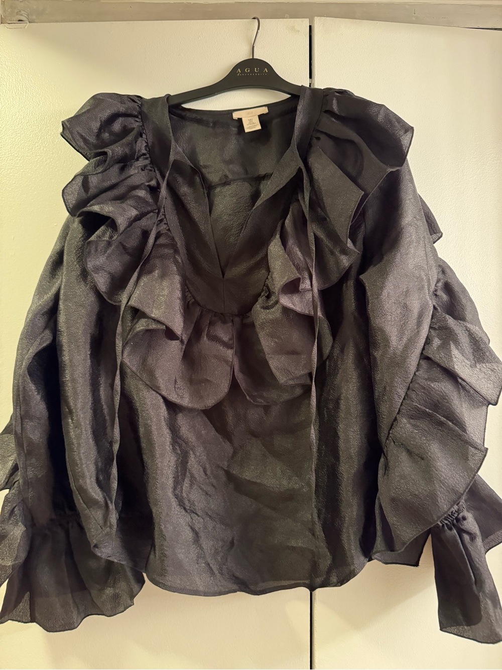H&M Black Ruffle V-Neck Blouse